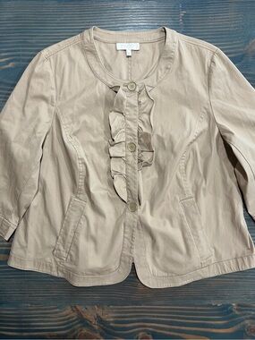 Talbots Beige Ruffle-Front Cotton Jacket Lightweight size 16W NWT